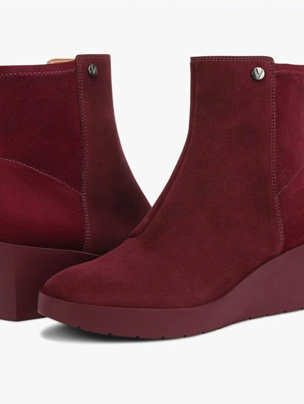 Vionic Skylar Port Wine Women's Burgundy Wedge Ankle Boots Sz 7 New